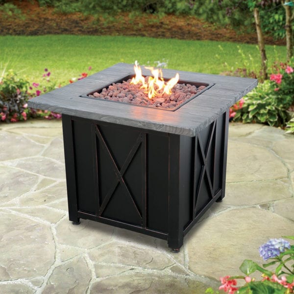 Lp Gas Outdoor Fire Pit With Weathered, Lp Gas Outdoor Fire Pit With Aluminum Mantel