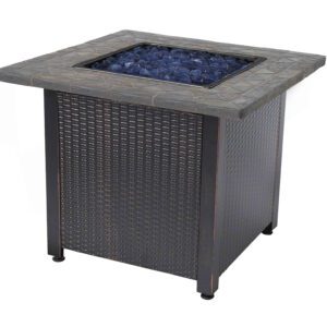Endless Summer 30 Inch Square 30,000 BTU Propane Outdoor Fire Pit Table with Resin Mantel, Steel Base, Blue Fire Glass, and Protective Cover