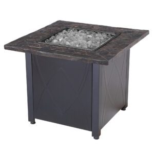 Endless Summer 30" Square 30,000 BTU Propane Gas Outdoor Fire Pit Table with Handcrafted Mantel, Fire Rocks, and Protective Cover